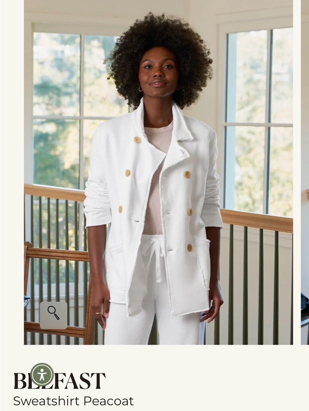 Frank & Eileen Belfast White Double-Breasted Sweatshirt Peacoat